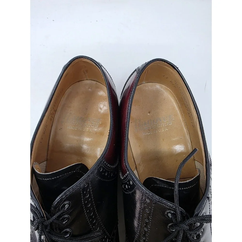 Hanover Shell Cordovan Mens Saddle Shoes 12 D/B Burgundy/Black Leather USA